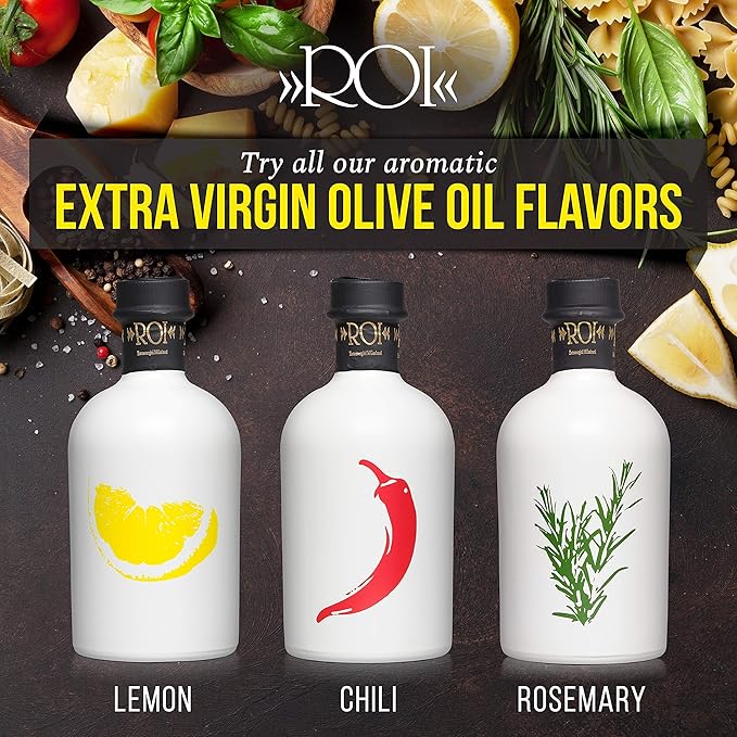 ROI Lemon Infused Olive Oil - 100% Natural Italian Gourmet Extra Virgin Olive Oil Cold Pressed with Real Lemons - Made in Italy EVOO - 8.45 fl oz (250 ml)