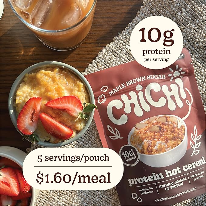 ChiChi – Protein Hot Cereal | Maple Brown Sugar (8.8 oz x 4 pouches 20 servings) —Made with Chickpeas Protein-packed (10g) High Fiber Made with Simple Ingredients Grain Free Gluten Free Vegan