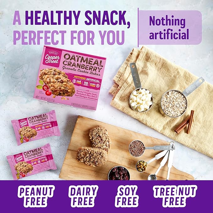 Cooper Street Granola Cookie Bake - Oatmeal Cranberry Chewy Granola Bars | Individually Wrapped Healthy Breakfast Granola Bars | 6 oz | 6 Pack