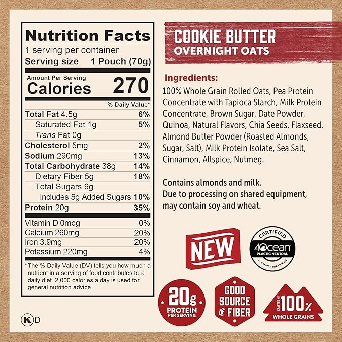 Kodiak Cakes Protein Overnight Oats Variety Pack - Cookie Butter Dark Chocolate Sea Salt Maple Pecan 12 Count High Protein
