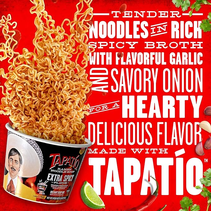 Tapatío Ramen Noodle Soup Extra Spicy - Microwaveable Big Bowl 3.88 oz. (110g) 6-Pack