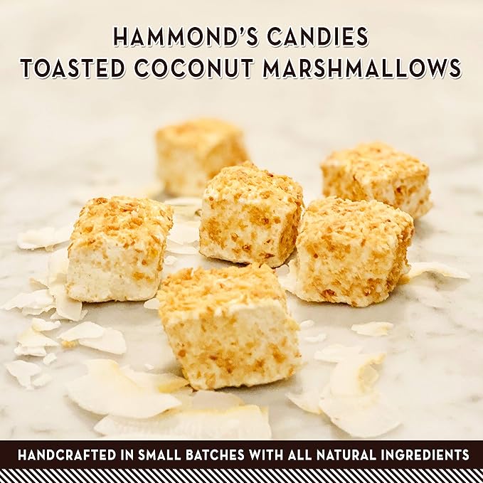 Hammond’s Candies Gourmet Marshmallows – Toasted Coconut | Great for Snacking Hot Chocolate S’mores Baking | Gluten-Free Kosher Handcrafted in the USA | 2 Pack