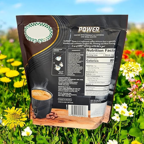 1 Pack - Instant Coffee with Ginseng and Misai Kucing - Ca Phe Hoa Tan Nhan Sam va Misai - 20 Sticks per Bag - Product of Malaysia
