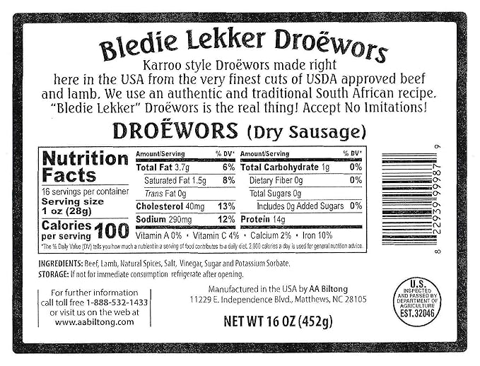 Bledie Lekker® Droewors One Pound Resealable Bag - 16oz