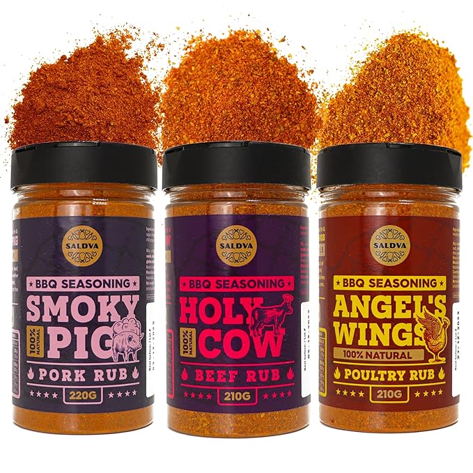 Classic Selection of Premium BBQ Seasonings - Holy Cow Angel’s Wings Smoky Pig BBQ Rubs | Pack of 3 | 100% Natural | Great Foodie Gift