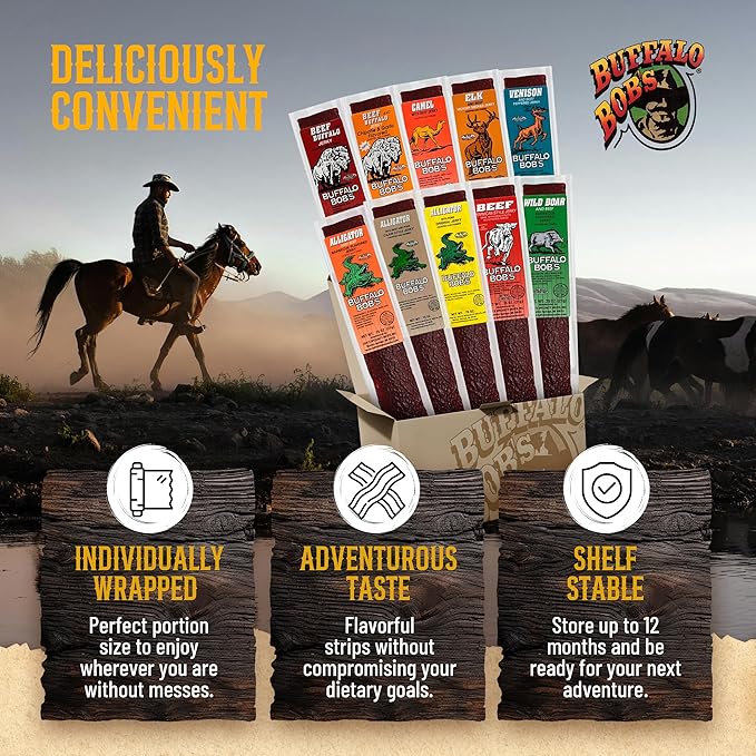 Buffalo Bob's Wild Game Meat Snack - Kangaroo with Beef and Pork Jerky 10 Pack