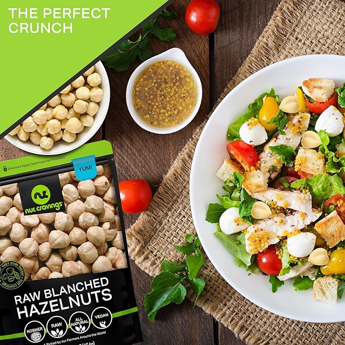 NUT CRAVINGS - Raw Blanched Hazelnuts Filberts - Unsalted Shelled (16oz - 1 LB) Packed Fresh in Resealable Bag - Kosher Healthy Snack Food Assortments Ideal for Trail Mixed Nuts