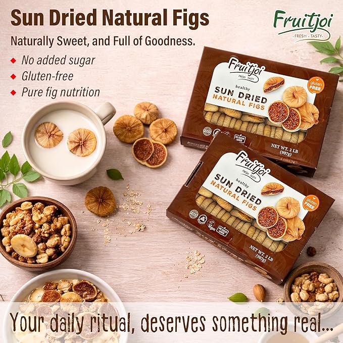 Fruitjoi Sun Dried Turkish Figs (Anjeer) – No Sugar Added Premium Natural Dried Figs Vegan Gluten Free High Fiber Snack Fresh &amp Naturally Sweet 2 lb (907 g)