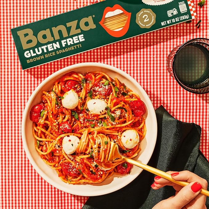 Banza Brown Rice Spaghetti (12-Pack) - Gluten-Free Pasta Made in Italy - Non-GMO Classic Texture Perfect for Leftovers