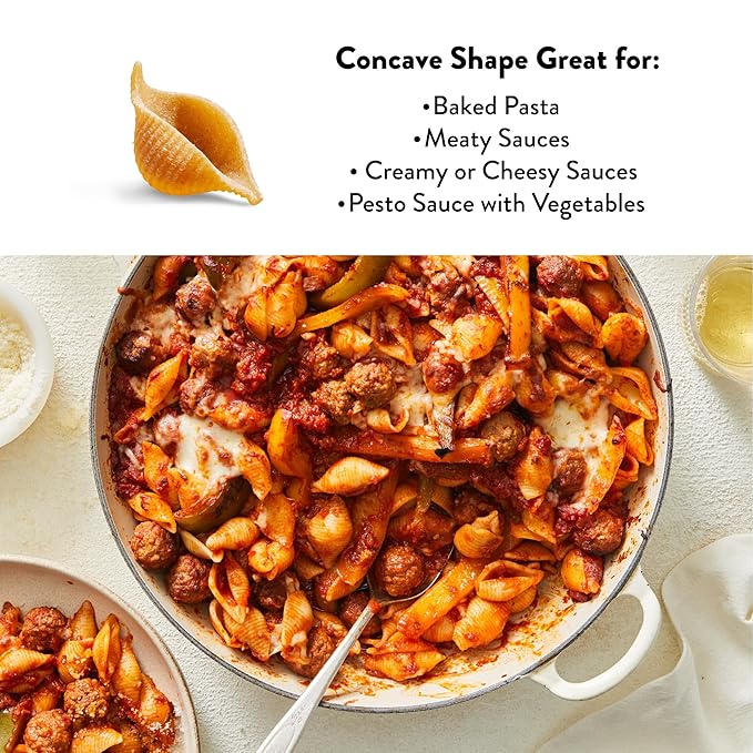 DeLallo Whole Wheat Pasta Shells 1 Pound Bag 4 Pack Made with 100% Organic Whole Grain Flour High Protein Made in Italy