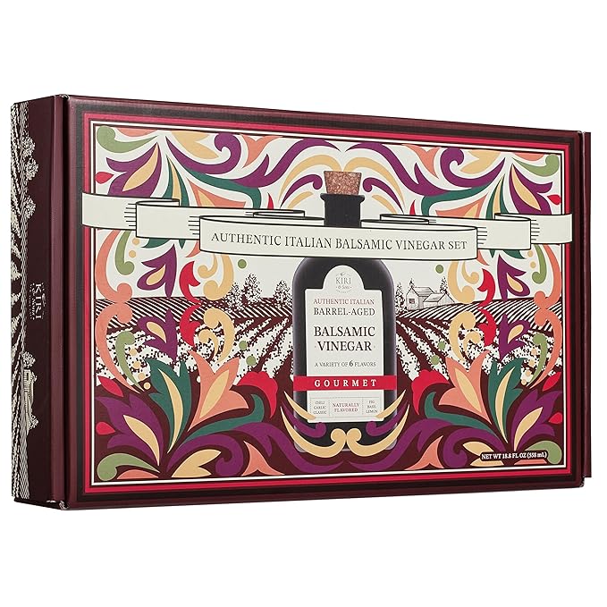 Kiri &amp Sons Balsamic Vinegar Gourmet Gift Set of 6 - Premium Made In Italy Natural Flavors Include Garlic Chili Fig Basil Lemon &amp Classic Italian Crafted Glaze For Cooking