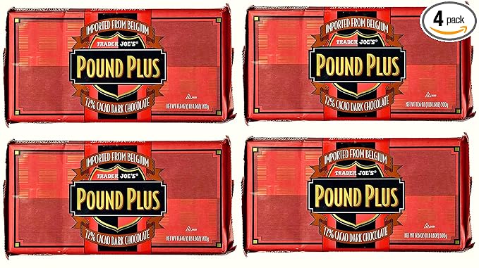 Trader Joe's Pound Plus GIANT Belgian 72% Dark Chocolate Bar - 4 Pack (17.6 oz)