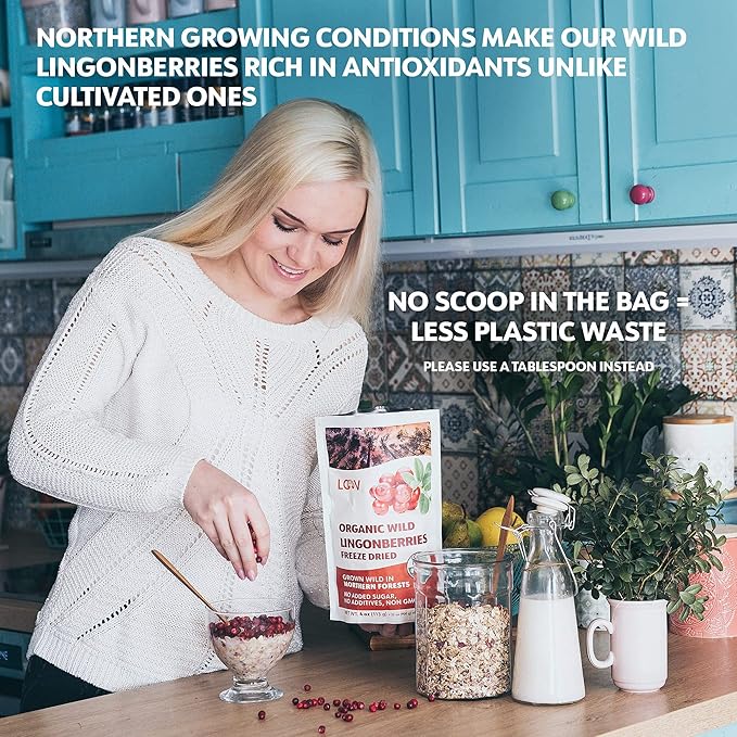 Organic Whole Lingonberries – Freeze-Dried Wild Nordic Superberry Traditional Scandinavian–Swedish Food – Pure 100% Natural Non-GMO &amp No Added Sugar – 4oz (34 Servings)