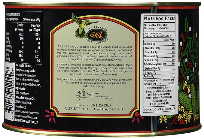 Tasmanian Leatherwood RAW HONEY | 4.4 Pounds | Pure | Unheated | Unfiltered | Unpasteurized | Hand-Crafted | Product of Australia | Bio-Active Compounds |