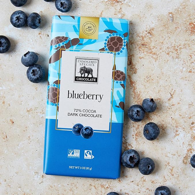 Endangered Species 72% Cocoa Blueberry Dark Chocolate Bar Non GMO 3 Ounces (Pack Of 12)