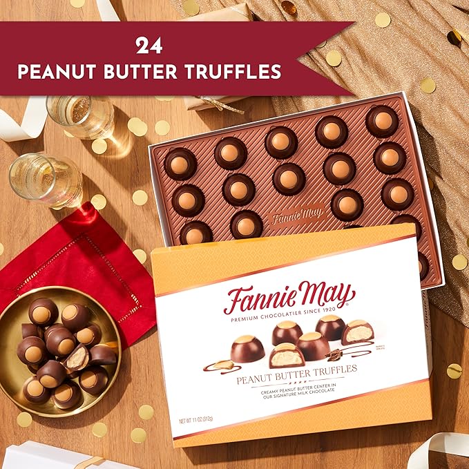 Fannie May Milk Chocolate Candy Peanut Butter Truffles Gift Box 11 oz