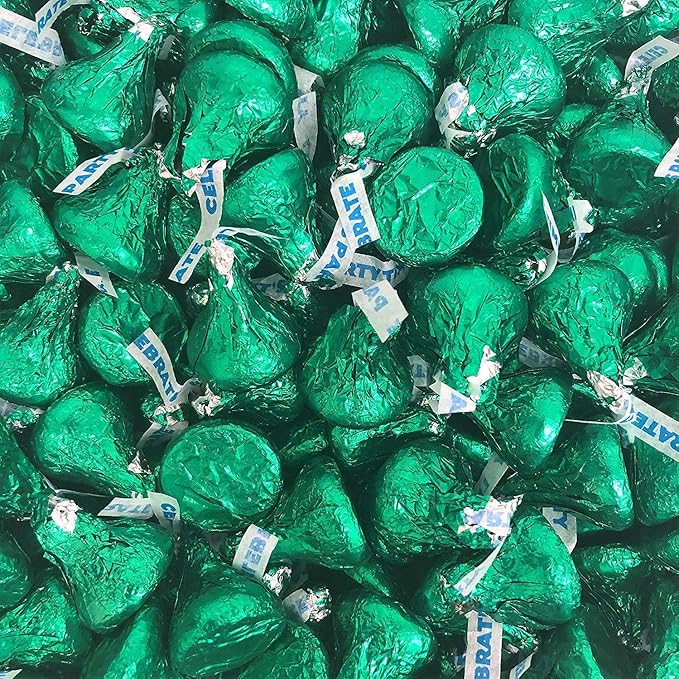 Hershey's Kisses Dark Green Foils Milk Chocolate Candy Individually Wrapped For St. Patrick's Day Celebrations Bulk Pack Of 6 Pounds