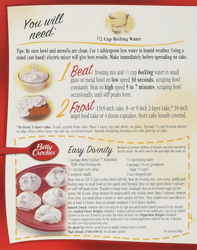 Betty Crocker Homestyle Fluffy White Frosting Mix 7.2 Ounce (Pack of 6)