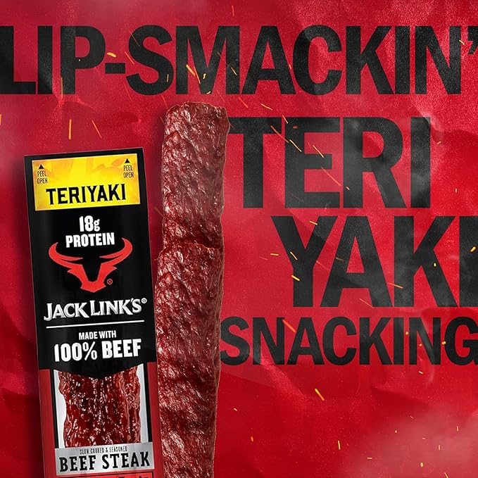 Jack Link's Beef Steak Teriyaki - Protein Snacks Meat Snack with 18g of Protein Made with 100% Beef Individually Wrapped Bulk Snack Pack Keto Friendly - 2 Oz. (12 Count)