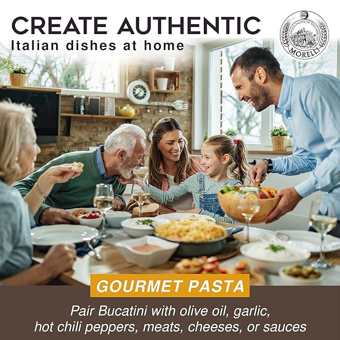 Morelli Bucatini Pasta Noodles - Premium Organic Italian Pasta from Italy - Handcrafted Family Owned Gourmet Brand - Made With Durum Wheat Semolina 17.6 oz (500 g) - Pack of 2
