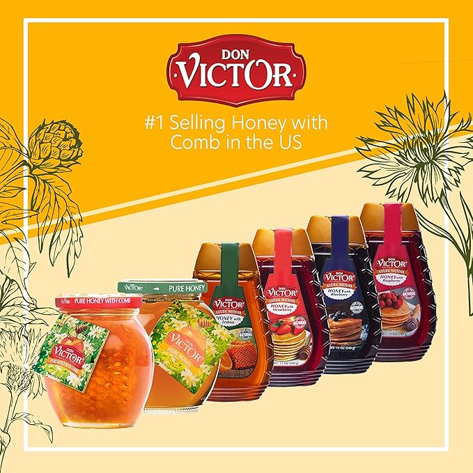 Don Victor Pure Honey with Comb 16 oz. Glass Globe Jar Edible Honeycomb Included Alternative Sweetener Perfectly Sweet Gift for Teachers