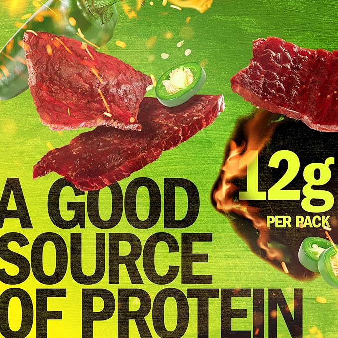 Jack Link's Jalapeño Beef Jerky Multipack - (10 Pack) 1.25 oz Bags - Ready to Eat Real Meat Protein Snacks - 12g Protein per Serving - Made with 100% Real Beef