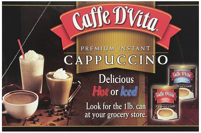 (24 Pack) Caffe D'Vita English Toffee Cappuccino Mix - Instant Cappuccino Mix Gluten Free No Cholesterol No Hydrogenated Oils 99% Caffeine Free Flavored Instant Coffee - 0.5 Oz Packets