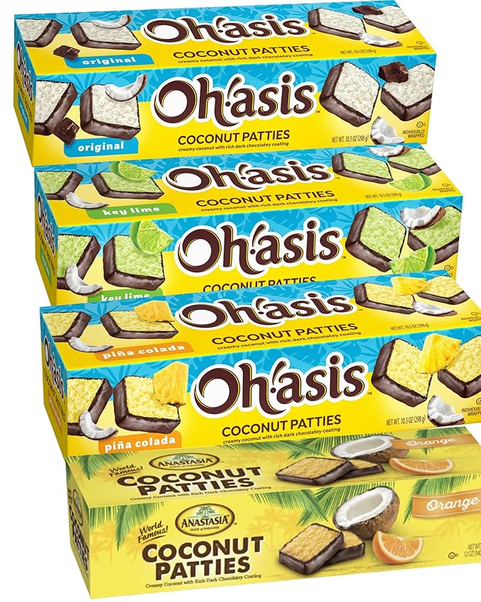 Coconut Patties Chocolate Anastasia oh asis! Patties Original Coconut orange key Lime Patties and Pina Colada Patties (4 count) 10oz Variety pack