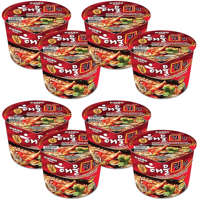Paldo Fun &amp Yum Il Poom Seafood Instant Big Cup Noodles with Spicy Seafood Based Broth Best Oriental Style Original Korean Ramyun K-Food (3.88 oz) x 8 Pack