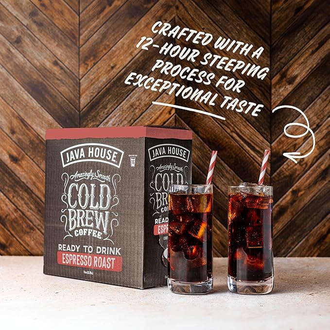 Java House Cold Brew Coffee on Tap – Premium 100% Arabica Dark Roast – Smooth Espresso Flavor with Dark Chocolate Notes – 1 Gallon Box (16 Servings) – Ready to Drink No Brewing Required Fridge-Frien