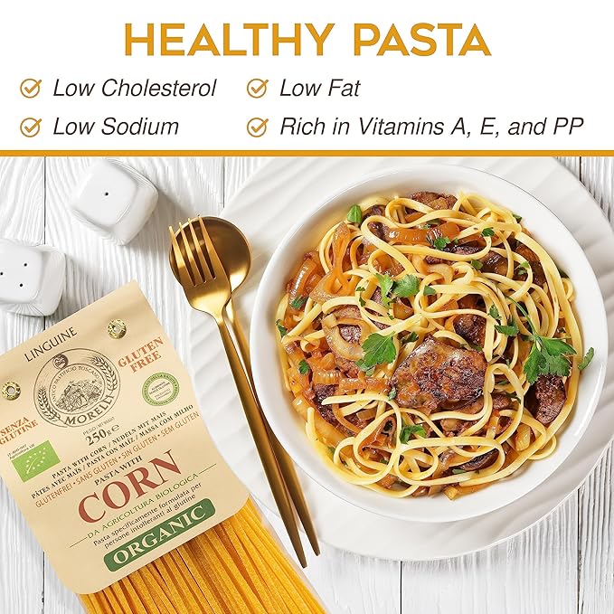 Morelli Organic Gluten Free Linguine Pasta Made With Corn - Vegan Corn Noodles Imported Organic Pasta from Italy Italian Gourmet Food - 8.8 oz - Pack of 16