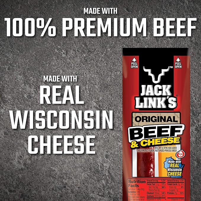 Jack Link’s Original Beef &amp Cheese Combo Pack 1.2 oz. Pack of 48 – Original 100% Beef Stick and Cheese Stick Made with Real Wisconsin Cheese - 7g Protein Made with Beef