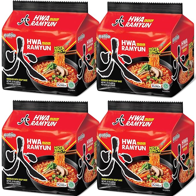 Paldo Hwa Ramyun - with Soy Peptide Hot &amp Spicy Noodles 4.23 Ounce (Pack of 20)