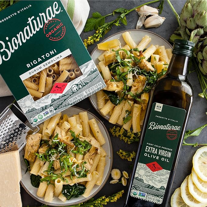 Bionaturae Rigatoni Pasta Noodles - Durum Semolina Pasta Kosher High Protein Non-GMO Verified USDA Certified Durum Semolina Rigatoni Rigatoni Pasta Organic Crafted in Italy - 16 Oz 3 Pack