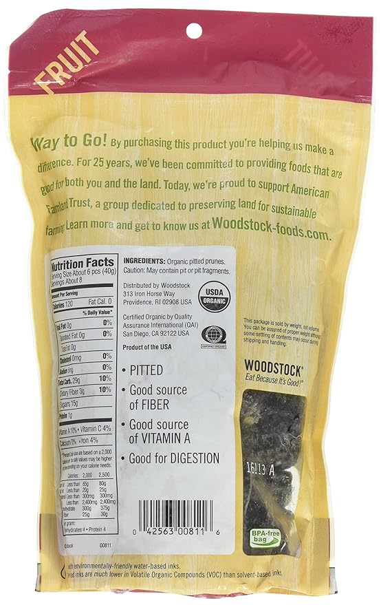 Woodstock Prunes Organic California Pitted 11-Ounce (Pack of 2)