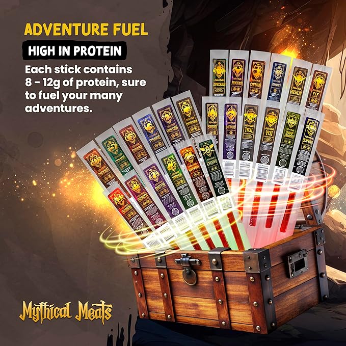 Mythical Meats Exotic Sampler Pack – 24 Mysterious Game and Beef Snack Sticks – Dried &amp Dehydrated Meats Seasoned to Perfection – High Protein Snacks Keto Friendly