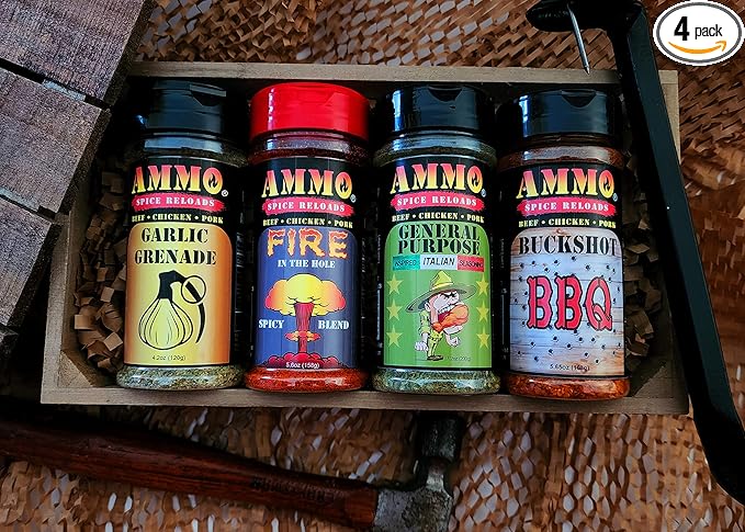AMMO® Spice Rubs BBQ Grilling Starter Kit 4 Pack Varity Seasoning Barbecue Spices - Ultimate Grilling Accessories Set - Gift Kit for Barbecues Grilling and Smoking USA Proud
