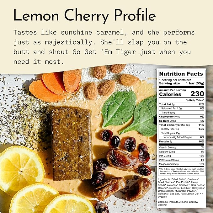Send Bars Plant-Based Vegan Healthy Protein Bars With Greens (Lemon Cherry 8 Bars) – Only Real Ingredients Zero Added Sugar Gluten-Free Dairy-Free