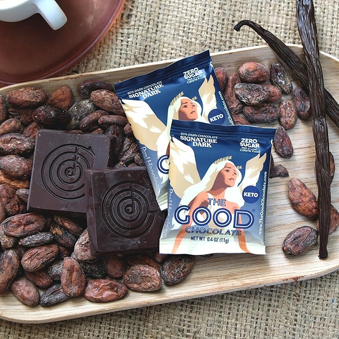 The Good Chocolate - Keto Dark Chocolate Squares Zero Sugar Lower Net Carb Snack Lower Calorie Vegan Chocolate Candy 24 Square Family Pack