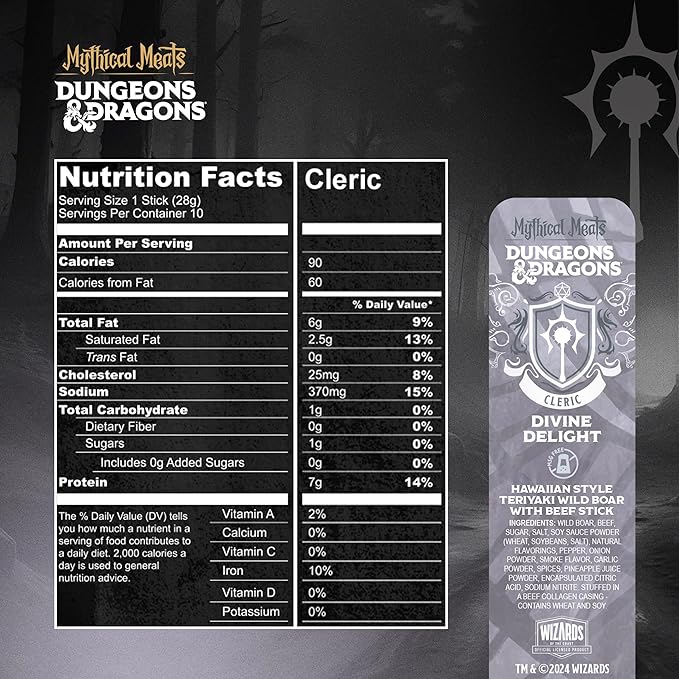 Mythical Meats Dungeons &amp Dragons Divine Delight (Cleric) - 12 Jerky Sticks - Hawaiian Style Teriyaki Wild Boar with Beef Stick MSG Free