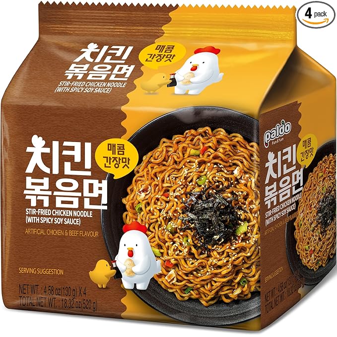Paldo Stir Fried Chicken Flavour Instant Noodles 130 g 4.58oz (Pack of 4)