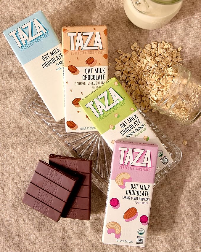 Taza Chocolate Organic Oat Milk Chocolate Bar Classic 2.5 Ounce (10 Count) Vegan