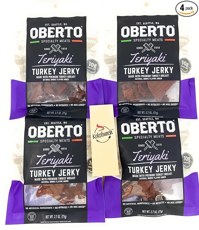 Oberto's Teriyaki Smoke Flavored Premium Turkey Breast Jerky Bundled With Kokobunch Kit 4-2.7oz