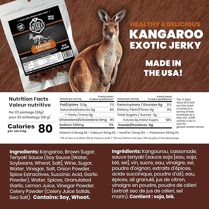 KANGAROO JERKY - 100% Australian Wild Game - Exotic Lean Meat Snack - Unique Travel Food Gift for Him - Fun Aussie Novelty Present