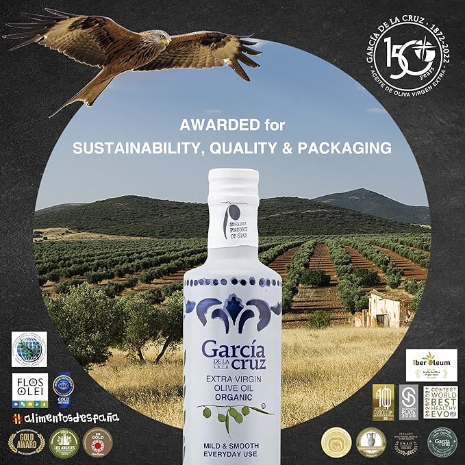 Organic Extra Virgin Olive Oil by Garcia de la Cruz Mild Smooth Flavor for Everyday Use Spanish Organic Olive Oil Single-Origin Family Owned