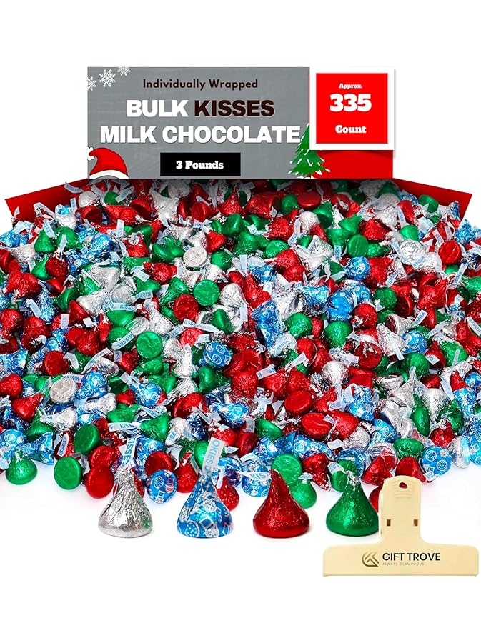 Harshey Christmas Kisses Chocolate Candy Mix Holiday Christmas Candy Bulk Individually Wrapped Holiday Chocolate Treats For Parties Stocking stuffers (335 Count)