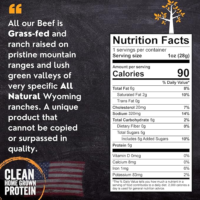 Wyoming All-Natural Grass-Fed Beef Sticks Bulk-Nitrate Free Jerky Meat Stick-No Artificial Ingredients-Clean Tasty Meat Snacks-Angus Beef Sticks Individually Wrapped-16pk