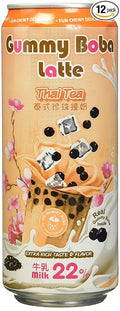 O's Bubble Gummy Boba Latte Canned Bubble Tea Drink With Chewy Boba Pearls (Konjac) 22% whole milk blend 470ml(15.9 fl oz/can) THAI TEA (Pack of 12)