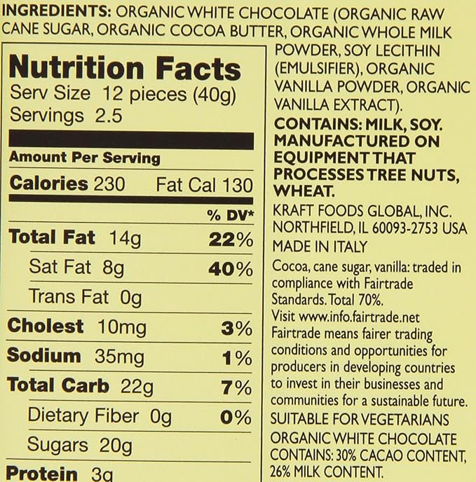 Green &amp Black's Organic White Chocolate with Vanilla 30% Cacao 3.5 Ounce Bars (Pack of 10)