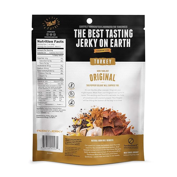 Perky Jerky Turkey Jerky Variety 2.2 oz (Pack of 5) - Low Sodium - 7-10g Protein per Serving - Low Fat - 100% U.S. Sourced - Non-GMO